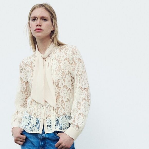 ZARA LACE SHIRT WITH TIED DETAIL - Picture 3 of 7